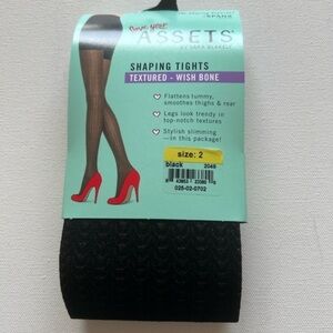 SPANX Assets Shaping Tights Textured Wish Bone Black Size 2 Flattens Smoothes🔥🔥